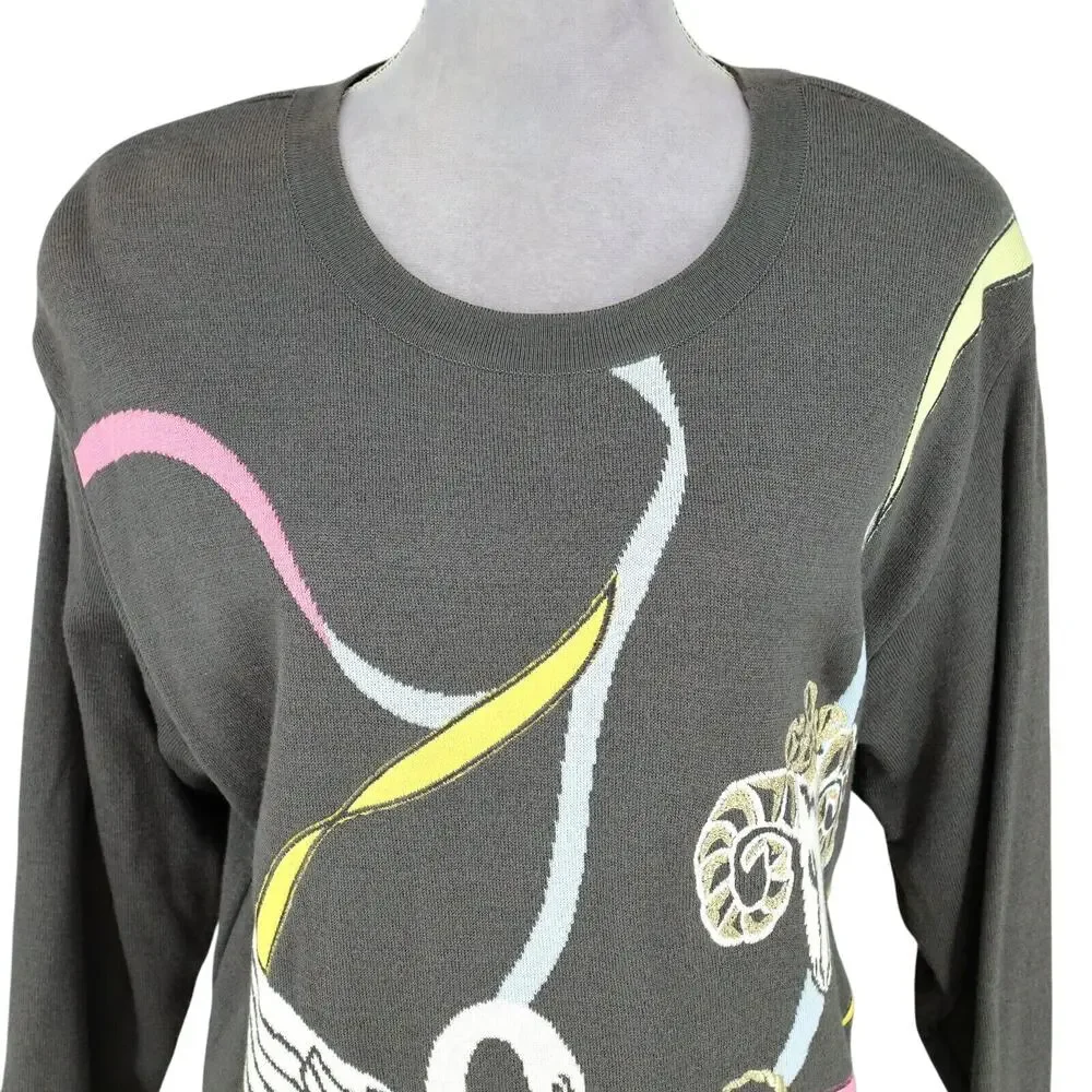 Laurel Escada Sweater Womens 8 US Gray White Wool Blend Shoulder Pads Vintage